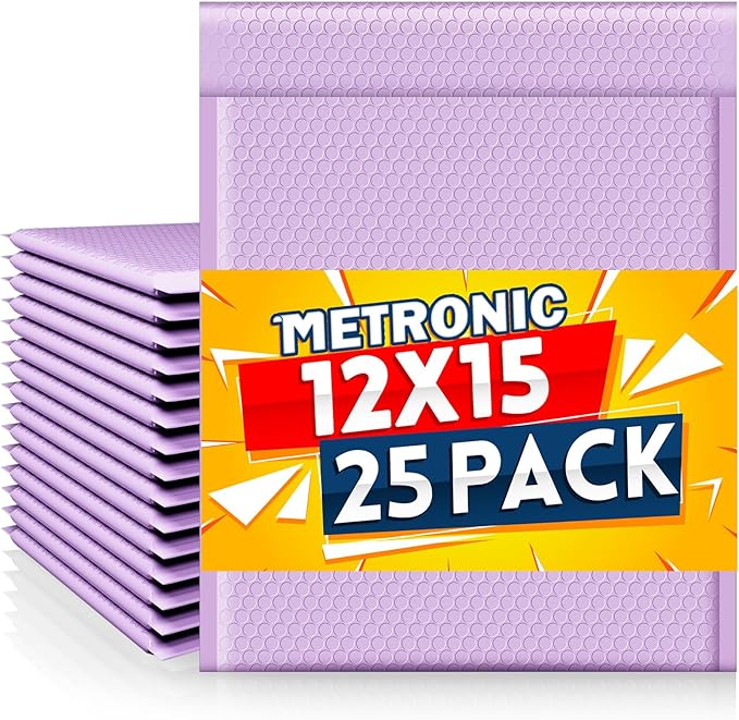 Metronic 120Pack Bubble Mailer 12x15 Inch Lavender Waterproof Padded Envelopes Self-Seal Large Bubble Mailers Cushioning Bubble Envelopes for Shipping,Books,Jewelry Makeup Supplies