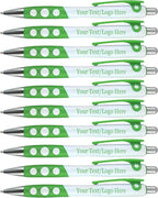 SyPen Personalized Ballpoint Pens With Custom Logo/Text-350 Pack Bulk-for Businesses, Parties, & Events, Custom Printed, White Barrel with Matching Colored Clip and Grip, Click Pens, Black Ink, Green