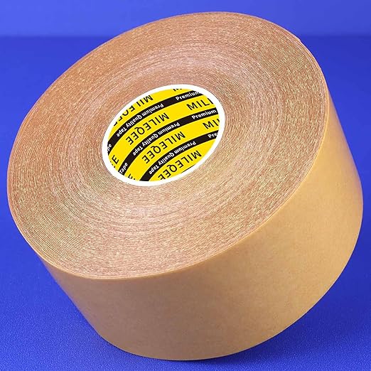 MILEQEE Double Sided Tape Heavy Duty, 2in x 66FT(20m),Universal High Tack, Sticky Resistente Clear Tape,Easy Use Transparent Tape, Strong Wall Adhesive with Fiberglass Mesh, Back School Supplies