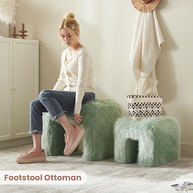 ZYKZYK Small Ottoman Set of 2 Vanity Stool Chair with Modern Ottoman Foot Rest M-Shaped Design for Bedroom Entryway Makeup Vanity Entryway (2-in-1) Green