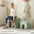 ZYKZYK Small Ottoman Set of 2 Vanity Stool Chair with Modern Ottoman Foot Rest M-Shaped Design for Bedroom Entryway Makeup Vanity Entryway (2-in-1) Green