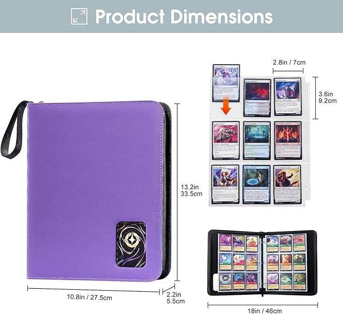 ProCase 900 Pockets Card Binder with Clear Window for Trading Cards, 9 Double Sided Pockets Cards Colletction Album Holder with Removable Sleeves for MTG, TCG, Sports Cards, Football Cards -Purple