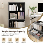 Tangkula 3 Tier Bookcase with Drawer, 42.5”Tall Freestanding Bookshelf with 3 Open Shelves & 1 Drawer, Anti-toppling Devices, Modern Display Storage Organizer for Home Office (Grey, 42.5" H)