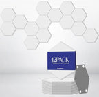 Reverbeon Hexagon Acoustic Panels Pack of 12 - Soundproofing Wall Panels with Nano Double-Sided Tape, White Polyester Sound Absorbing & Noise Reducing Panels 14x12x0.4In for Studio Home Office Walls