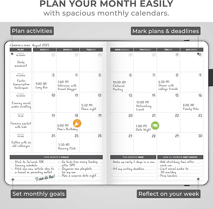 Clever Fox Planner Large – Undated Weekly & Monthly Planner for Productivity, Time Management & Goals – Organizer Journal – 7x10” (Black)