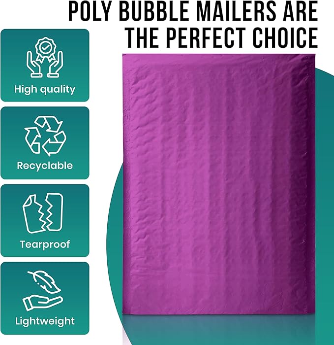 Levex - #2 8.5" x 12" [5 Pack] Purple Poly Bubble Mailers, Padded Envelope Mailers, Packing Envelope & Mailing Bags for Shipping