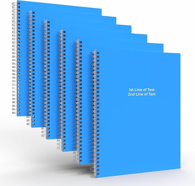 Custom Spiral Notebook Journals with a Blue Colored Cover - 6 Pack of 8.5" x 11" – College Ruled, Hard Cover, 50 Sheets Per Book – For Journaling, Office, School Supplies, etc.