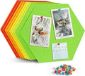 Uoisaiko 12" Large Bulletin Board with 30 Push Pins, Pack of 8 Hexagon Felt Pin Board Notice Boards for Home Office Kitchen, Felt Wall Tiles for Photos Memos (Green Yellow)