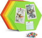 Uoisaiko 12" Large Bulletin Board with 30 Push Pins, Pack of 8 Hexagon Felt Pin Board Notice Boards for Home Office Kitchen, Felt Wall Tiles for Photos Memos (Green Yellow)