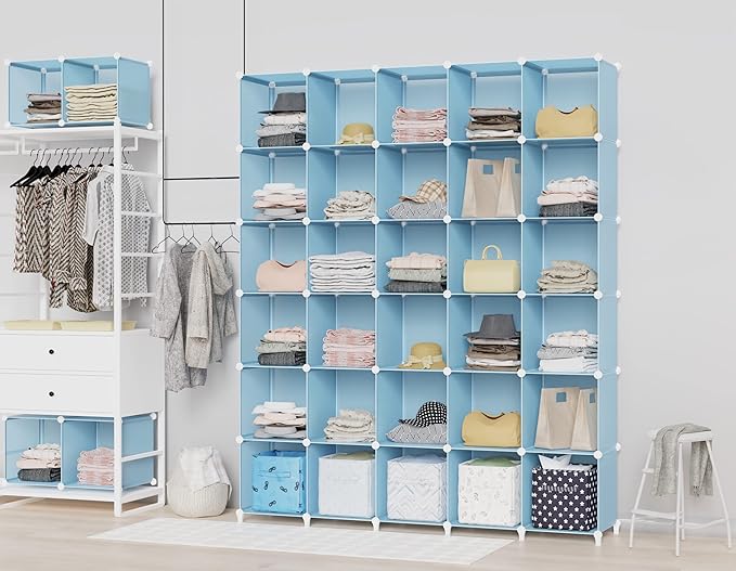 HOMIDEC Closet Organizers and Storage, 9 Cube Storage Organizer, Portable Closet Organizer Cubes Shelves for Clothes, Bedroom, Wardrobe, Kids Room, Bathroom, Blue
