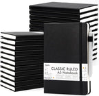 24 Pack Journal Notebook for Work, Feela Business Notebook Bulk Hardcover Lined Writing Journal with Pen Holder for Men Women Note Taking, with 24 Black Pens, 120 GSM, 5.1”x8.3”, A5, Black