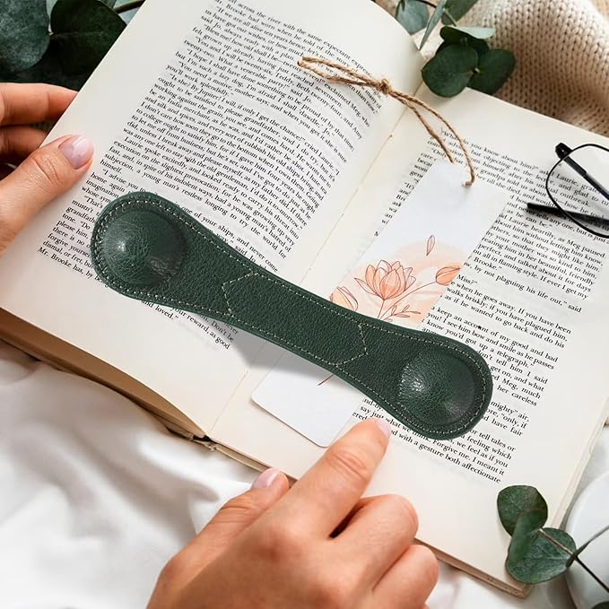 Weighted Bookmark - Leather Book Page Weight Book Weights Holder for Hands-Free Reading Paper Weights for Cookbooks Crafts Music Books (01Green)