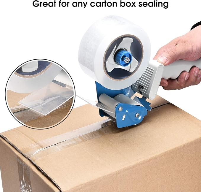 Packing Tape Dispenser Gun (4 Packs) Pacific Mailer 2 Inch Tape Gun Dispenser with 2 Inch Carton Packing Tape, Lightweight Industrial Side Loading Tape Dispenser - Blue