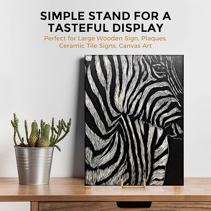 TR-LIFE 8 Inch Large Plate Stands for Display - Metal Plate Holder Display Stand + Frame Holder Stand for Picture, Decorative Plate, Platter, Plaques, Book, Photo Easel Tabletop (Gold 2 Pack)