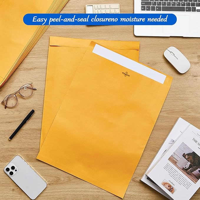 Motipuns 25 Pcs Manilla Envelopes 14 x 18 Inch Large Clasp Envelope Catalog Envelopes with Clasp Closure for Mailing Thick Documents Home, Business, Legal or School Storing Mailing (Golden)