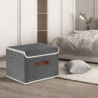 TYEERS Collapsible Storage Boxes, Washable Fabric Storage Bins with Lids, 14.9x9.8x9.8 inches, 3 Pack, Black