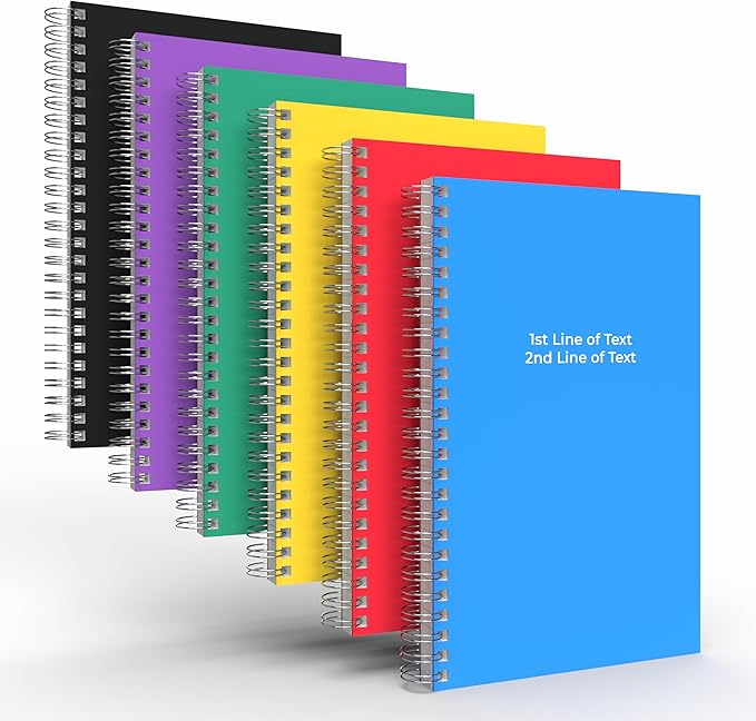 Custom Spiral Notebook Journals with Classic Colored Covers - 6 Pack of 5" x 8" – College Ruled, Hard Cover, 50 Sheets Per Book – For Journaling, Office, School Supplies, etc.