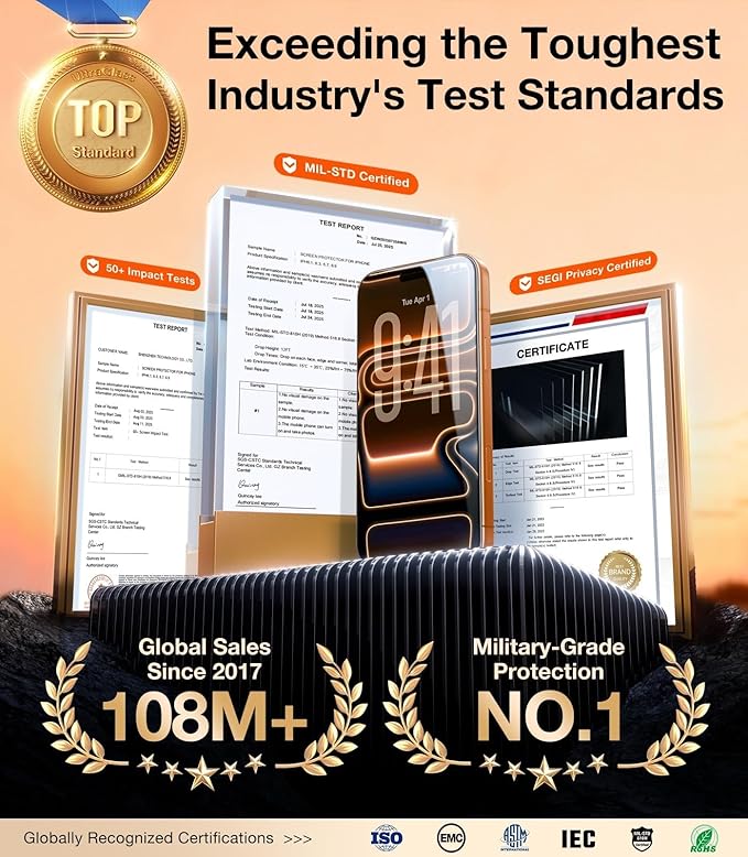 UltraGlass TOP 9H+ Armor for iPhone 17 Privacy Screen Protector [No.1 Military Grade Shatterproof] Privacy Screen iPhone 17 Tempered Glass [100% Anti-Spy] Longest Durable, 2 Pack