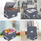 ENGPOW File Box with Lock, Fireproof Document Box with Zipper Lid, Collapsible File Organizer Storage Filing Cabinet with Handle, Portable Home Office Safe for Hanging Letter/Legal Folders, Grey