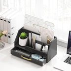 Wisuce Bamboo Mail Organizer Countertop with Drawers, Wooden Desk Organizer File Bill Sorter Storage Box for Desktop Letter Envelope Countertop Holder for Office Home School Organization
