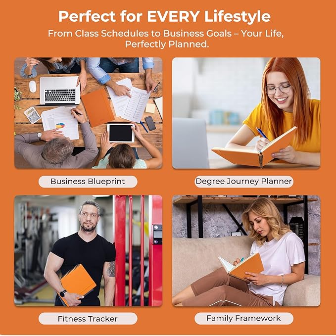 IN-LUXPRO Planner 2026 Daily Weekly and Monthly,11.5"x8.5",12 Months Spiral Bound Calendar Agenda with Self-adhesive Pen Holder,2026 Appointment Book with Vegan Leather Soft Cover,Orange