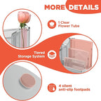 OrgMate 3 Compartment Pen Holder with Vertical Mail Organizer and Flower Tube, Metal Mesh Desk Organizer Modern Decor Aesthetic-Paper Letter Sorter Ideal for Pencil,Envelope and File(Silver)