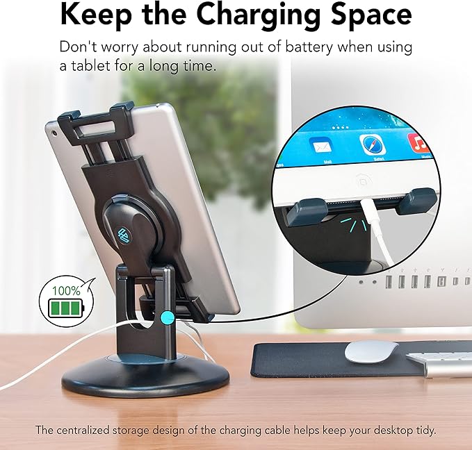 EHO Tablet Kiosk Stand, 360° Rotating Commercial Tablet Stand, Retail Kiosk, 6"-13" (Screens) Adapter Universal Holder for iPad, Air, Mini, Microsoft Surface, Most Tablets - Black