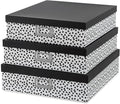 Soul & Lane Decorative Storage Boxes With Lids, Set of 3 Nesting Black and White Letter and Document Box Set for Photos, Scrapbooks, Keepsakes (Whimsical Triangles)