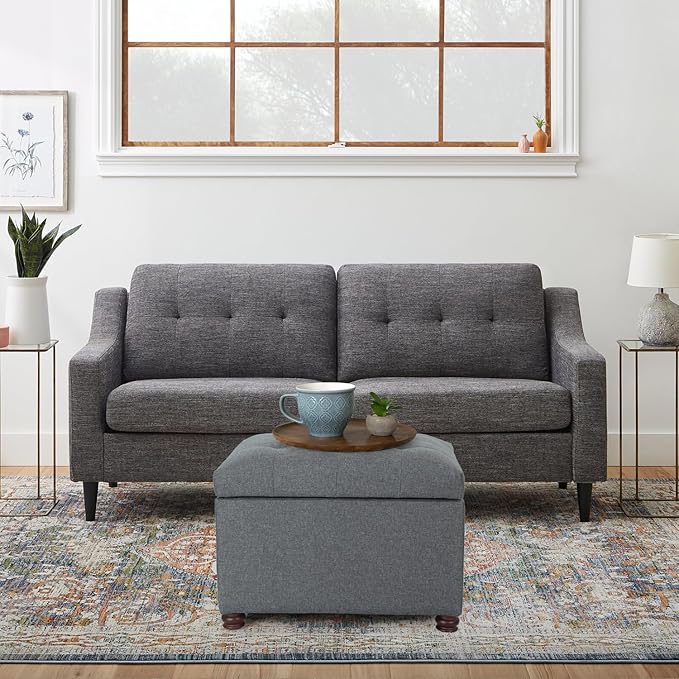 Decent Home 24'' Fabric Ottoman with Storage Rectangle Foot Rest Ottomans Stool for Bedroom Living Room(Gray)