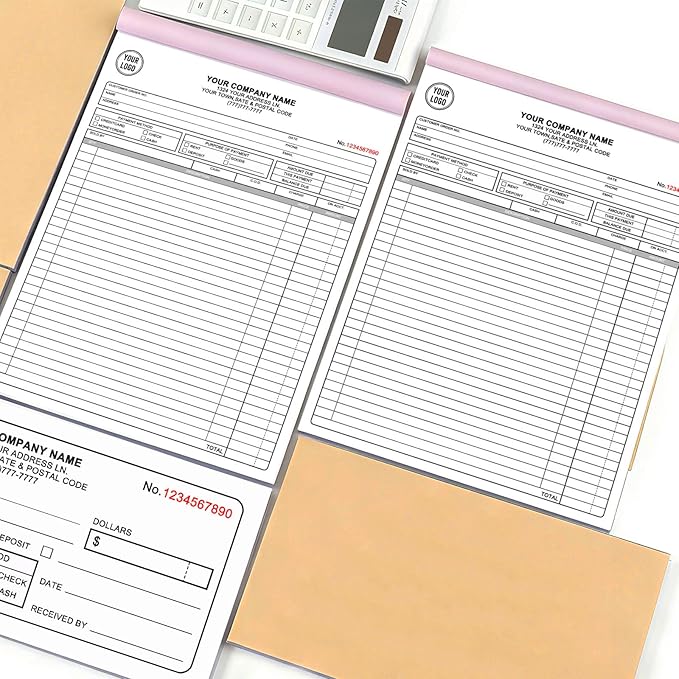 Custom 5.5" x 8.5" Invoice Book with Logo 100 Set Personalized Receipt Books Customized Invoices for Small Business 2 - Parts Carbonless Duplicate Invoice Forms NCR Books