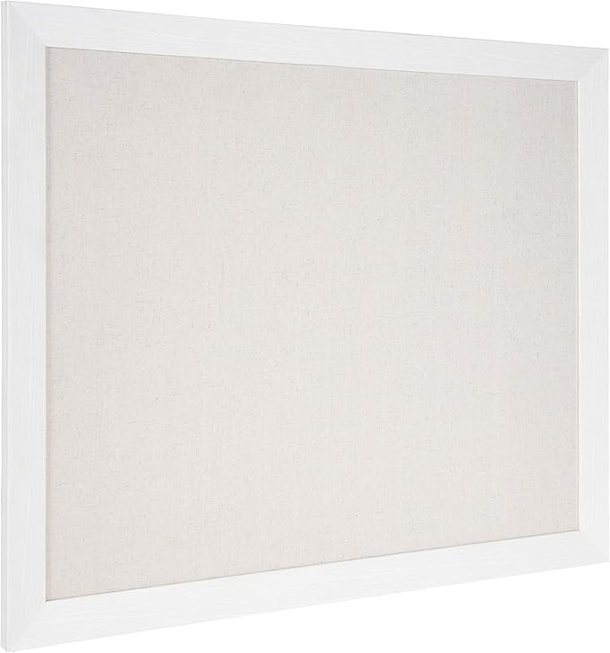 DesignOvation Beatrice Framed Linen Fabric Pinboard, 27x33, White, Rustic Wall Organization