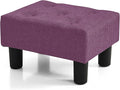 BRIAN & DANY Small Foot Stool, Linen Foot Stools with Legs, Stable Small Footstool for Living Room, Purple