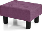 BRIAN & DANY Small Foot Stool, Linen Foot Stools with Legs, Stable Small Footstool for Living Room, Purple