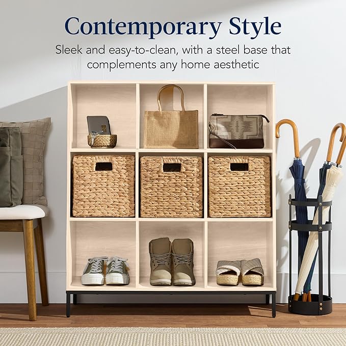 Best Choice Products 9-Cube Bookshelf, 3-Tier Wood Storage Bookcase W/Legs, 11in Shelf Opening, Cube Organizer, Living Room, Office, Nursery - Light Oak