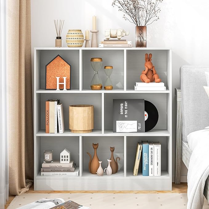 Tangkula 8-Cube Bookshelf, 39.5”L Floor Bookcase with 2 Anti-Tipping Kits, Freestanding Storage Organizer, 4-Tier Display Shelf for Home, Office & Dorms, Natural/White (White, 8-Cube)