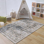 Rugcomf Bedroom Rug 3x5 Rug Washable Area Rug Non Slip Low Pile Small Carpet for Bedroom, Bedside, Kitchen, Entryway, Kids Room, Office, College Dorm Essentials for Girls(Grey)