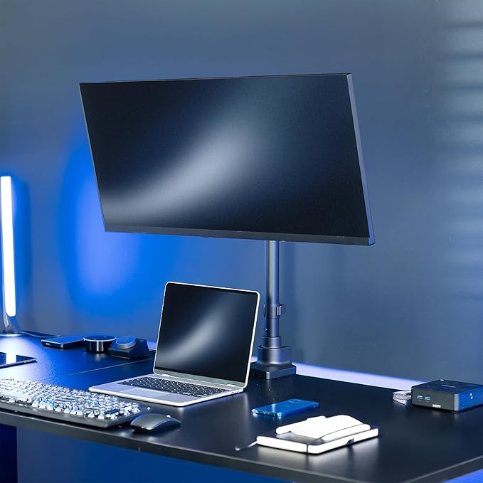 VIVO Pneumatic Arm Single Ultrawide Monitor Extra Tall Desk Mount for Up to 49 inch Screens, Heavy Duty Clamp, Holds Ultra Wides Up to 44 lbs, Black, STAND-V110K