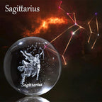 3D Laser Constellation Crytsal Ball Crystal Paperweight Full Sphere Glass Fengshui with Sliver-Plated Flowering Stand(Sagittarius)
