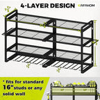 KAFAHOM Power Tool Organizer-8 Drill Holder Wall Mount,4 Layer Heavy Duty Metal Power Tool Storage Rack,Garage Tool Organizer and Storage with Screwdriver Holder/Plier Holder/Hammer Holder
