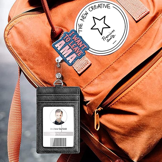 Badge Reel Retractable Band ID Clip I Want to Leave AMA Acrylic Badge Clip Name Badge Accessory for Nurses Office Workers Teachers Students Women Men