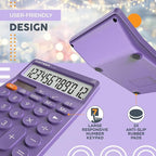 CATIGA 12 Digit Desktop Calculator Basic Desk Calculator with Large LCD Display, Big Buttons, 4 Function, Solar and Battery Dual Power, for Office, School, Home, SD-1292 Purple