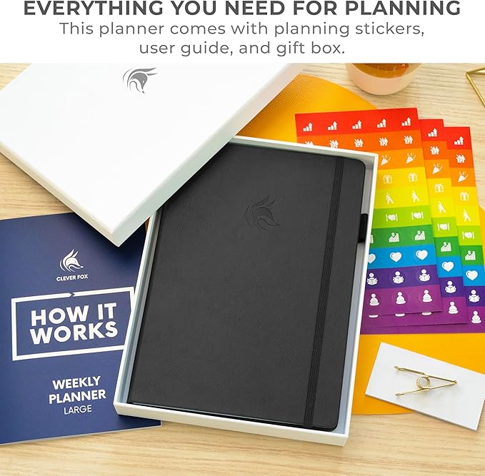 Clever Fox Planner Large – Undated Weekly & Monthly Planner for Productivity, Time Management & Goals – Organizer Journal – 7x10” (Black)