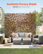 VEVOR Metal Privacy Screen, 36" W x 72" H, Outdoor Privacy Screens & Panels, Freestanding Outdoor Divider with Stand, 3-Panel Decorative Garden Steel Privacy Fence for Balcony Patio Indoor Room Brown