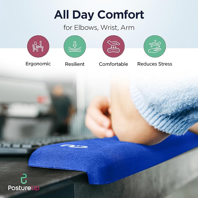 EdgeRest PostureUp L-Shaped Desk Long Wrist Rest Elbow, Forearm & Wrist Comfort Support for Table or Desk Edge, Non-Slip, Memory Foam Padding, Ergonomic Design for Work, Universal Fit, Blue