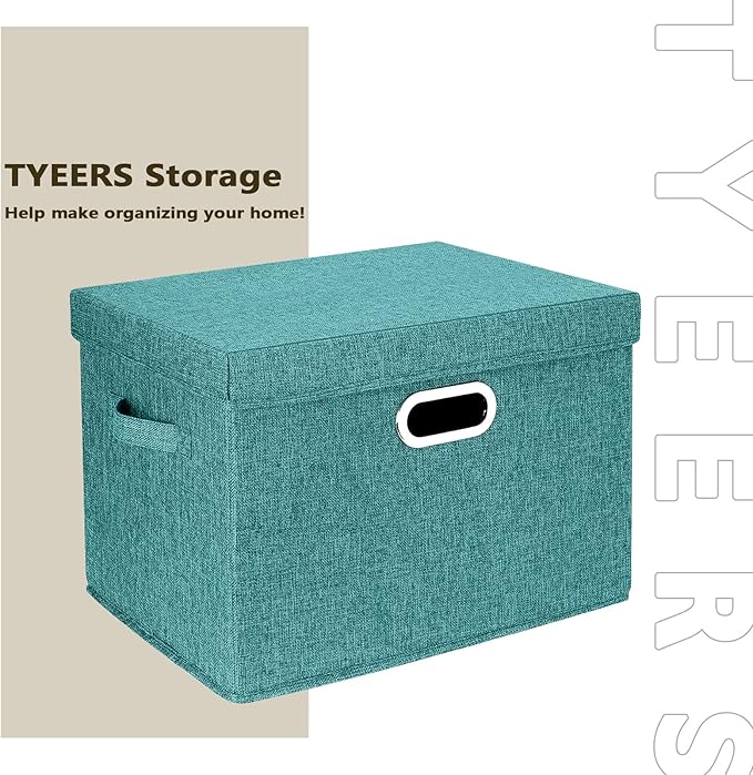 TYEERS Collapsible Storage Bins With Lids, Large Fabric Storage Boxes - 2 Pack - Aqua Deep