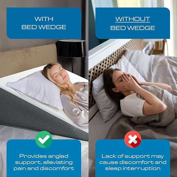 Kolbs Extra Wide Bed Wedge Pillow for Sleep Apnea, Acid Reflux, and Back Pain Relief, with Chic Jacquard Cover - Headboard GERD Pillow Wedges for Sleeping (Extra Wide 12" Height)