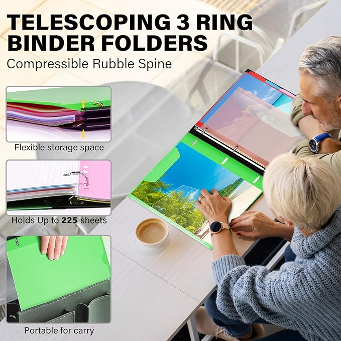WOT I Telescoping Project Organizer, Refillable Binder with Dividers and Pockets, 13 Pocket Folders, 1 Inch 3 Ring Binder, Green