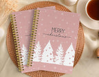 Knibeo Pink Christmas Notebook Journal - Christmas Tree Notebook, Pink Christmas Notebook, Merry Christmas Notebook, 5.5×8.3 Lined Paper Spiral Bound Notebook with 164 Pages
