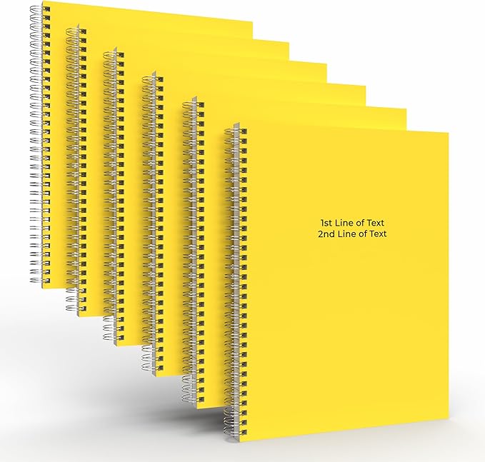 Custom Spiral Notebook Journals with a Yellow Colored Cover - 6 Pack of 8.5" x 11" – College Ruled, Hard Cover, 50 Sheets Per Book – For Journaling, Office, School Supplies, etc.