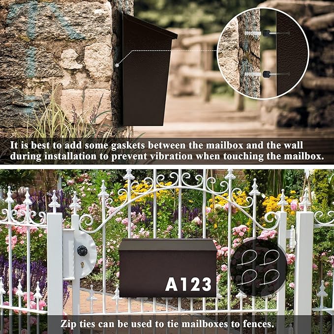 Dalmbox Wall-Mount Mailbox Large Mailbox for Post Rust-Proof Galvanized Steel Box for Outside or Townhouse Horizontal Style, Bronze, 15.7” x 4.3” x 9.4”